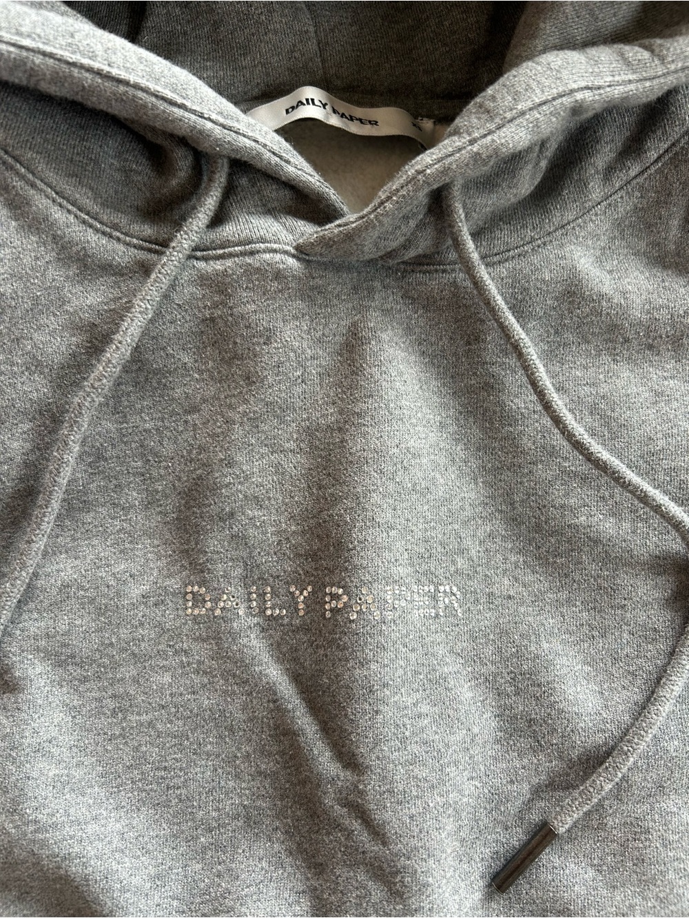 Daily Paper Horhine Rhinestone Logo Cotton Oversized Gray Hoodie XS